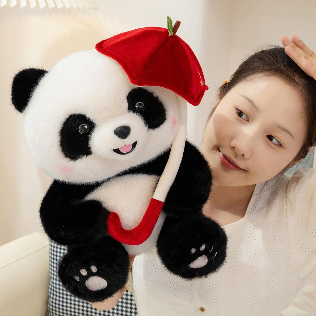 Super Cute Umbrella Panda Plush Toy Girl Birthday Gift Apple Round Panda Hall Souvenir Home Decoration