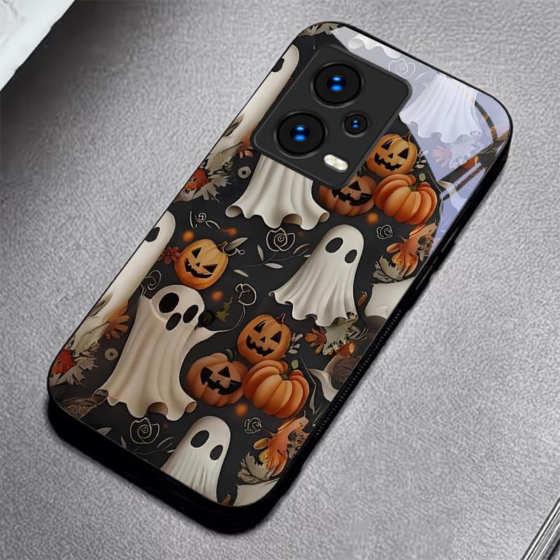 Halloween Ghost Art Black Glass Phone Case For Redmi Note 10 11 Pro+ 12 13 14 (Global) 14 Pro 5G (India) K60Ultra 13C 14C Cover