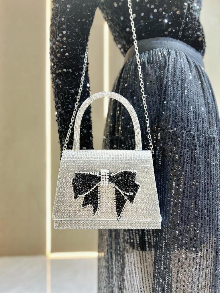 Elegant European & American Luxury Diamond Bow Evening Handbag