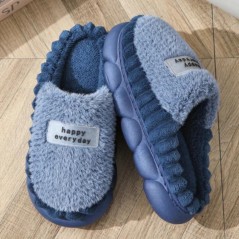 Fashion Big Slipper For Man Thick Sole Home Shoes Large Size 46 47 Men Warm Cotton Slippers Winter Slides Indoor Fuzzy Flip Flops Furry