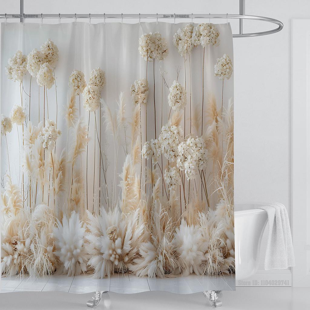 Plant Wheat Straw Shower Curtain Waterproof Shower Curtain Polyester Fabric 3D Printed Curtain Bathroom Decoration with Hooks