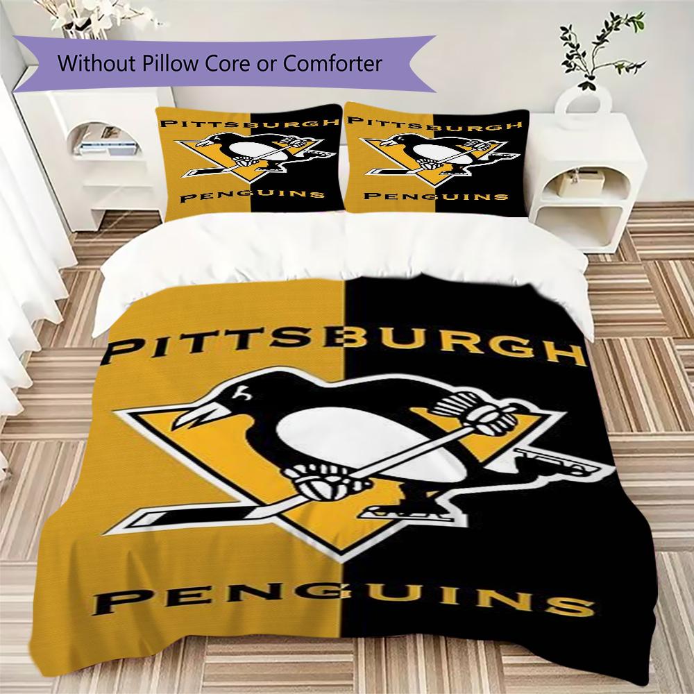 Pittsburgh Penguins Pattern Bedding,Quilt Set Quilt Cover Pillowcase Home Birthday Gift(1 * duvet cover + 2 * pillowcase, without core)_lx