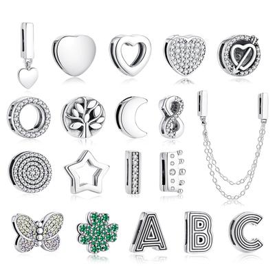 Original 925 Sterling Copper Charms Reflections Clip Love Heart Clover Letters Beads Fit Bracelets Diy Zircon For Women