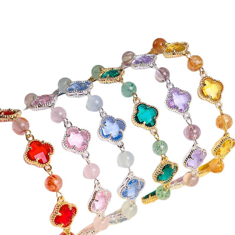 Lucky Clover Amethyst & Rose Quartz Women's Bracelet - Four-Leaf Clover Light Luxury Fashion Jewelry.