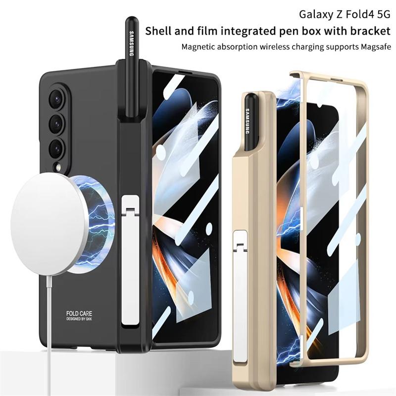 For For Samsung Galaxy Z Fold 7 6 5 4 3 5G Case Magsafe Wireless Charging Magnetic Hinge Pen Holder Stand Screen Protect Film Cover