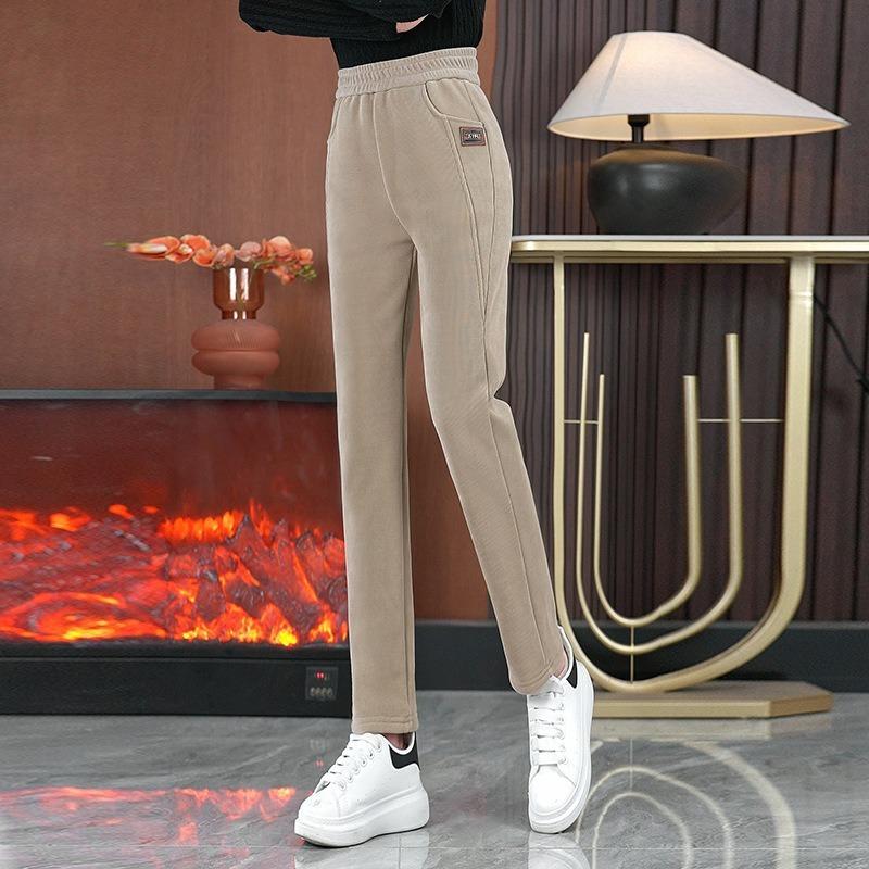 Women's Fashion Casual Solid Color Print High Waist Trousers Pants & Capris