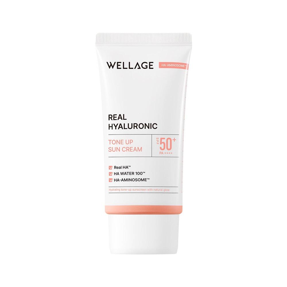 WELLAGE Real Hyaluronic Tone Up Sun Cream Hydrating Glowing 50ml Korean Sunscreen Daily Tone Up Base