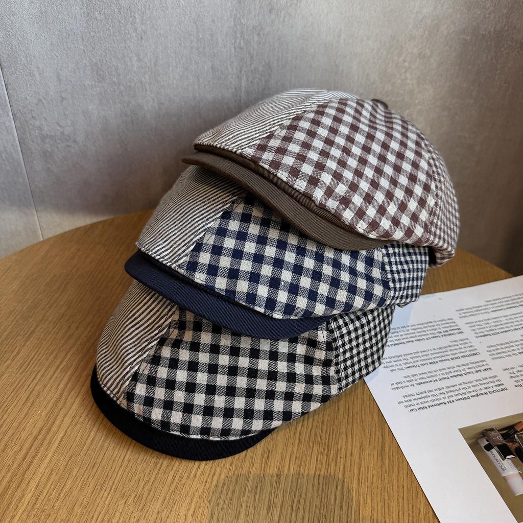 Color Grid Solid Vintage Beret Women Adjustable Fit Sunshade All Cap Seasons