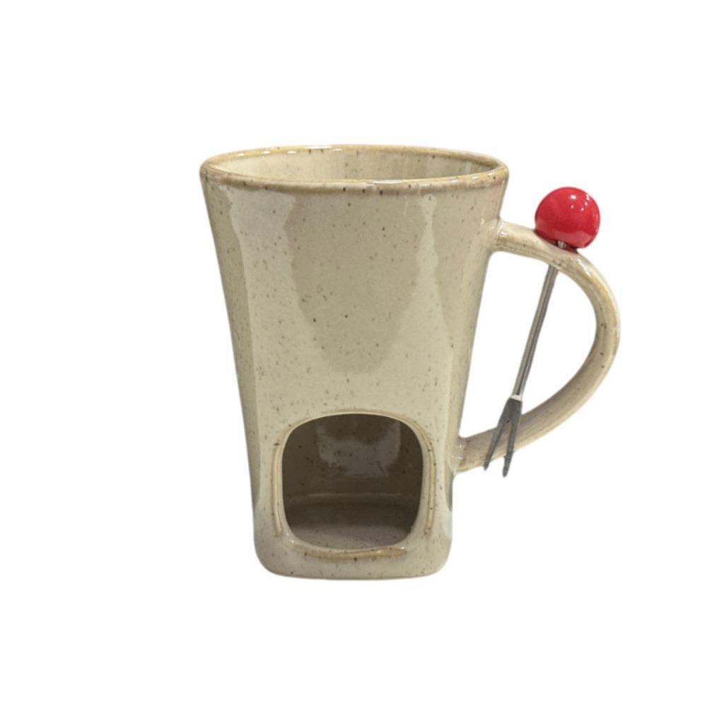 Ceramic Chocolate Fondue Mug with Fork Cheese Melting Pot Practical Butter Warmer Pot Party