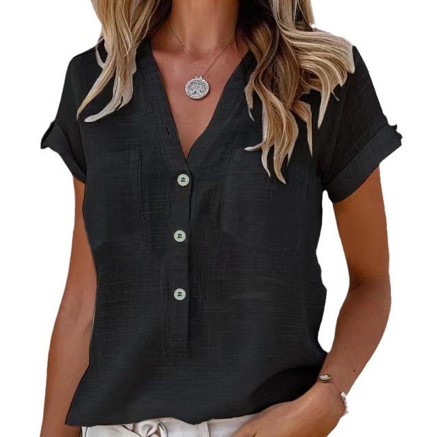 2026 Spring/Summer Women's Bestseller: Solid Color Twist Button Short Sleeve Top