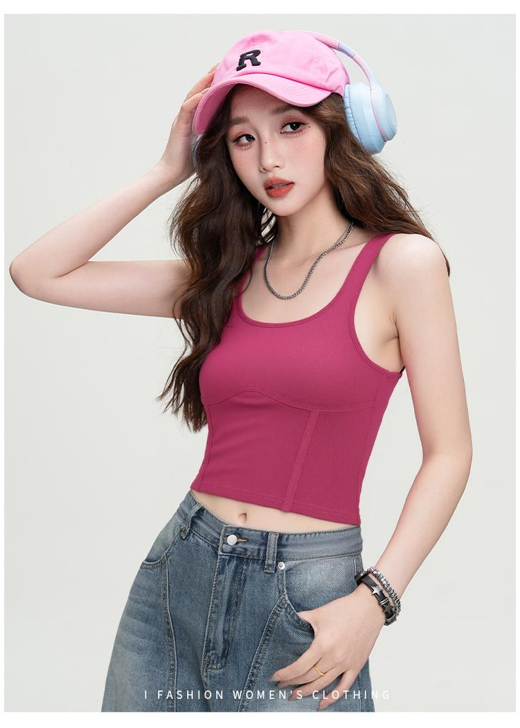 Summer Trendy Hot Girl Fashion Vest Strap Slimming Sleeveless Solid Color Slimming Bottom Top