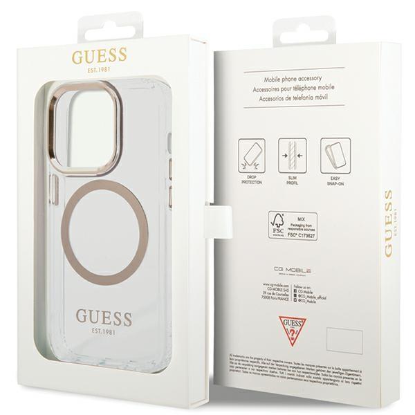 Guess Guhmp15Shtrmd Iphone 15 / 14 / 136.1 Złoty/Gold Hard Case Metal Outline Magsafe
