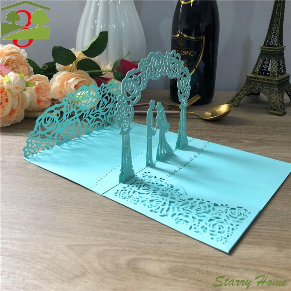 Laser cut 3D Wedding Invitation Pop up Hollowing Out Greeting Cards 18X13cm Pearlescent paper Invite Card Bride & Groom