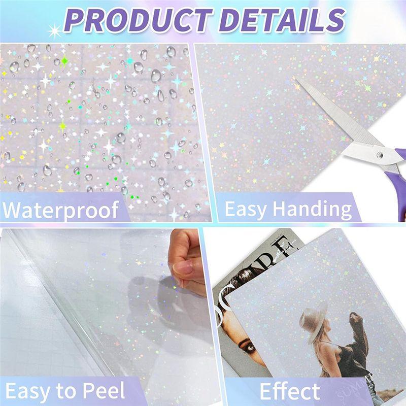 M-Modern-36 Sheets Holographic Sticker Paper,Holographic Laminate Sheets,Clear Vinyl Sticker Sheets,11.7 X 8.3 Inches(Star)