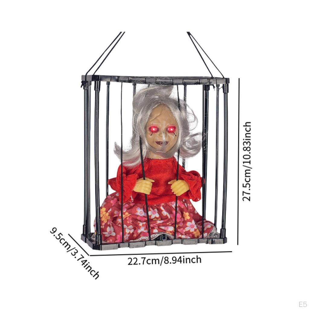 Screaming Halloween Decoration Cage Prisoner Spooky Creative Light up Eyes with Motion Sensing for
