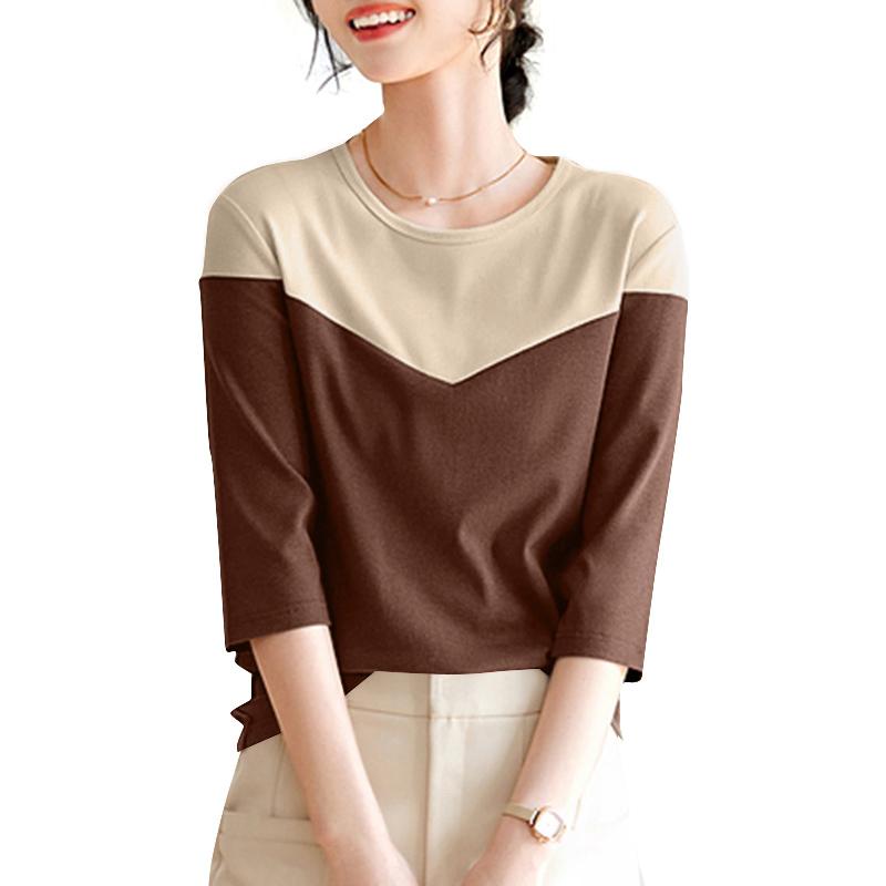 ZANZEA Women Casual Crew Neck 3/4 Sleeve Loose Patchwork Blouse