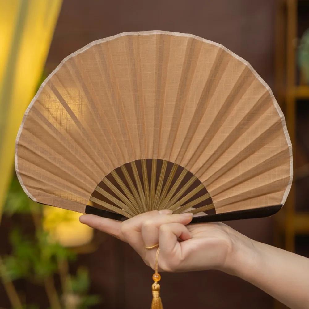 Creative Retro Mini Shell Fan Cotton Linen Cloth Solid Color Folding Hand Fan Gentle Chinese Style Handheld Fan Home Decoration