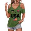 T-shirt Femme Épaules Dégagées Imprimé USA Bretelles à Nouer Manches Courtes Décontracté Haut d'Été Coupe Ample Chemisier Léger pour un Usage Quotidien