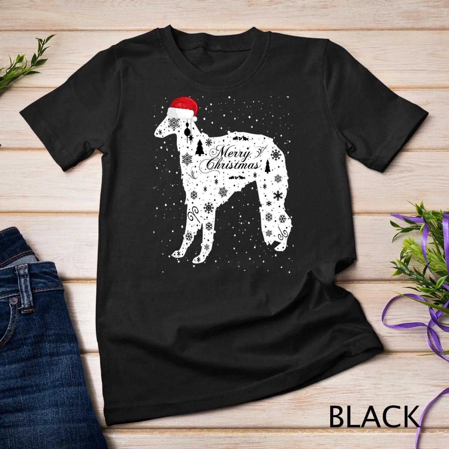 Merry Xmas Borzoi Dog Christmas T shirt S