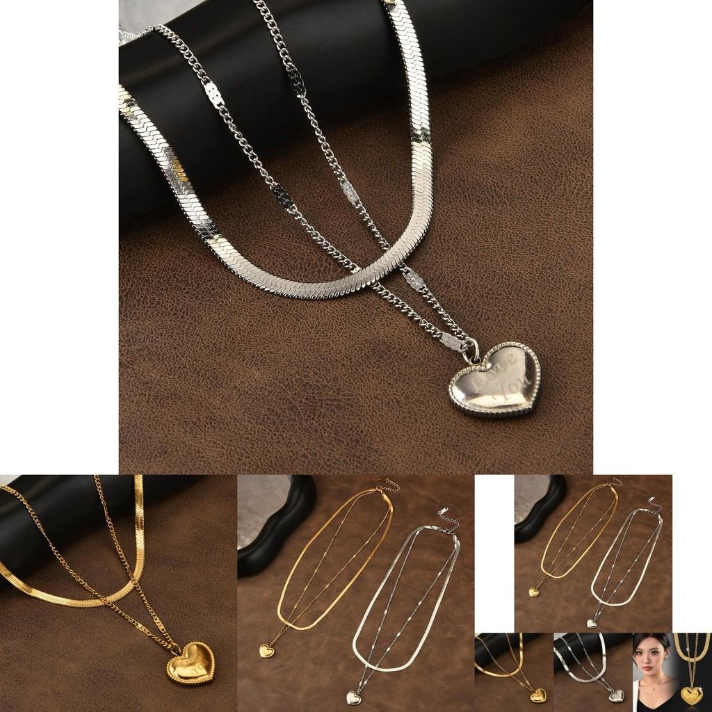 Modny Dwurzędowy Tytanowy Naszyjnik w Kształcie Serca Dla Kobiet W Błyszczącym Złocie i Srebrze