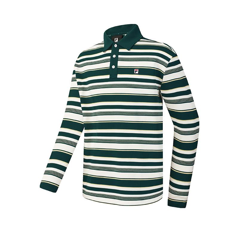 

Fila Tennis Fashion Classic Retro Sports Casual Simple Striped Comfortable Versatile Loose Knit Long Sleeve Polo Shirt Men tops A11M613221FDG XL