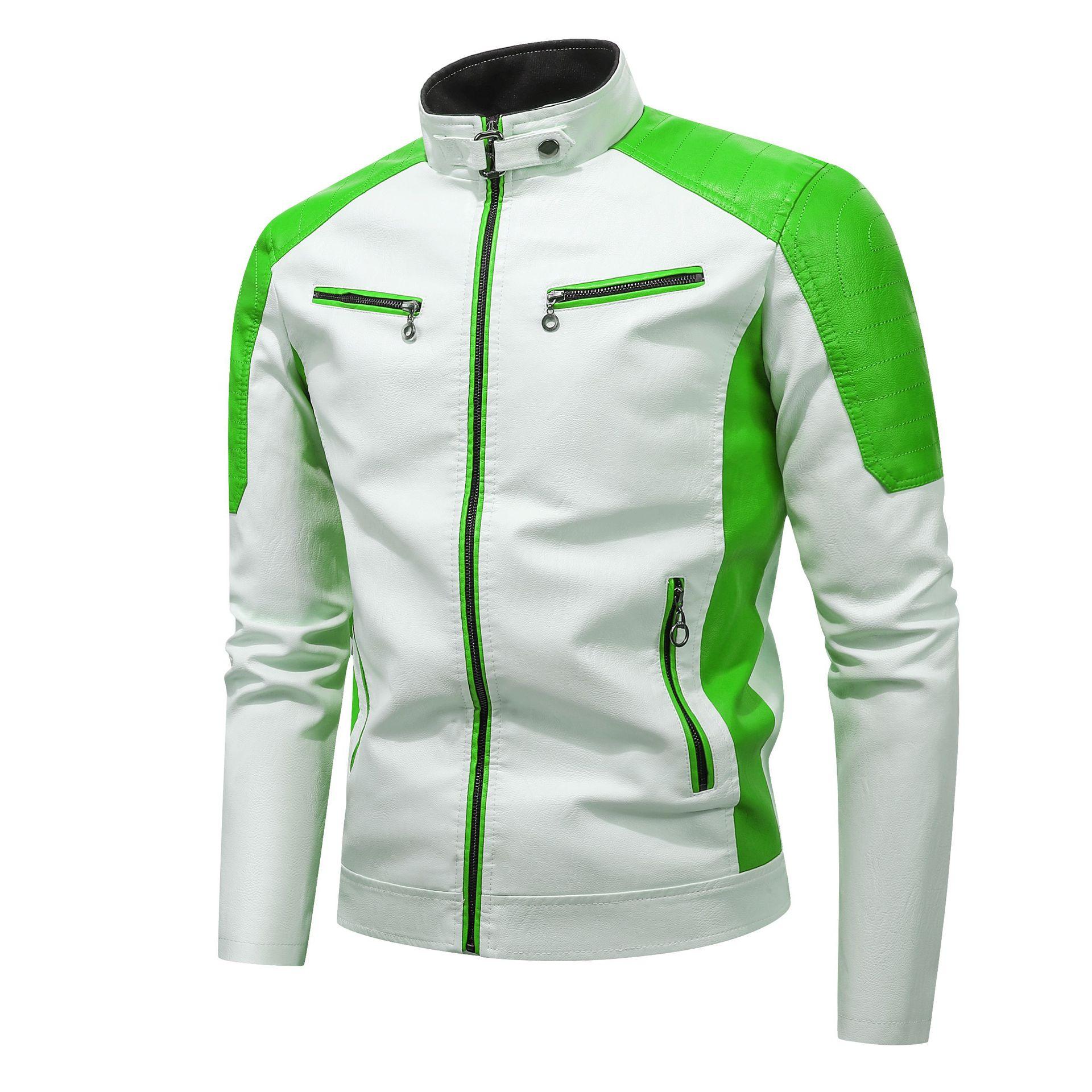 Косуха Стильная Контрастные Цвета Классический Байкерский Пальто Мотоцикл Мужская Куртка Мотоцикл Бейсболка Мужской Y2K-Харадзюку Пэчворк M зелёный