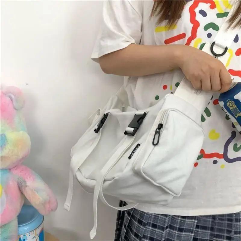 Japanese Harajuku Messenger Bag Unisex Canvas Crossbody Bags Student Multiple Pockets Large Capacity Handbags Shoulder Bag