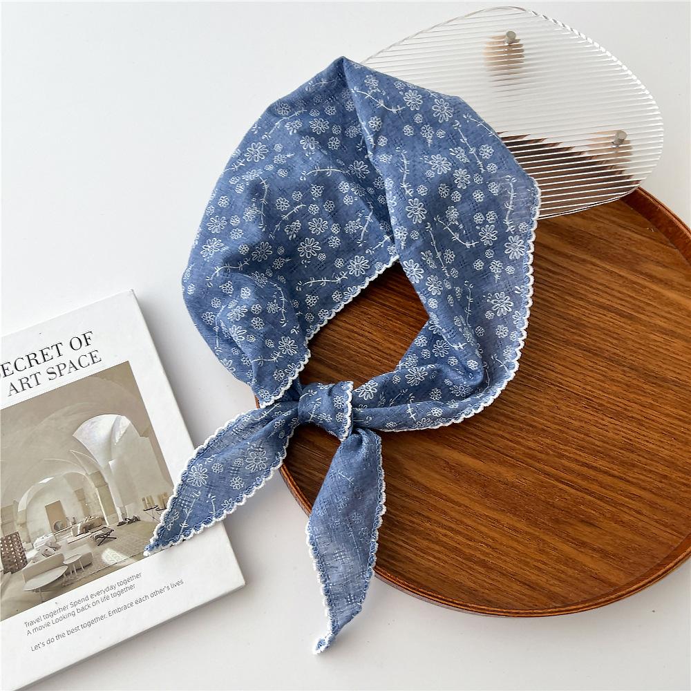 Bawełniany Lniany Koronkowy Trójkątny Szalik Dla Kobiet Na Wiosnę Jesienią I Lato Mały Kwiatowy Mały Szalik Opaska Ozdoba Cienki Styl Owinięty Jedwabny Szalik