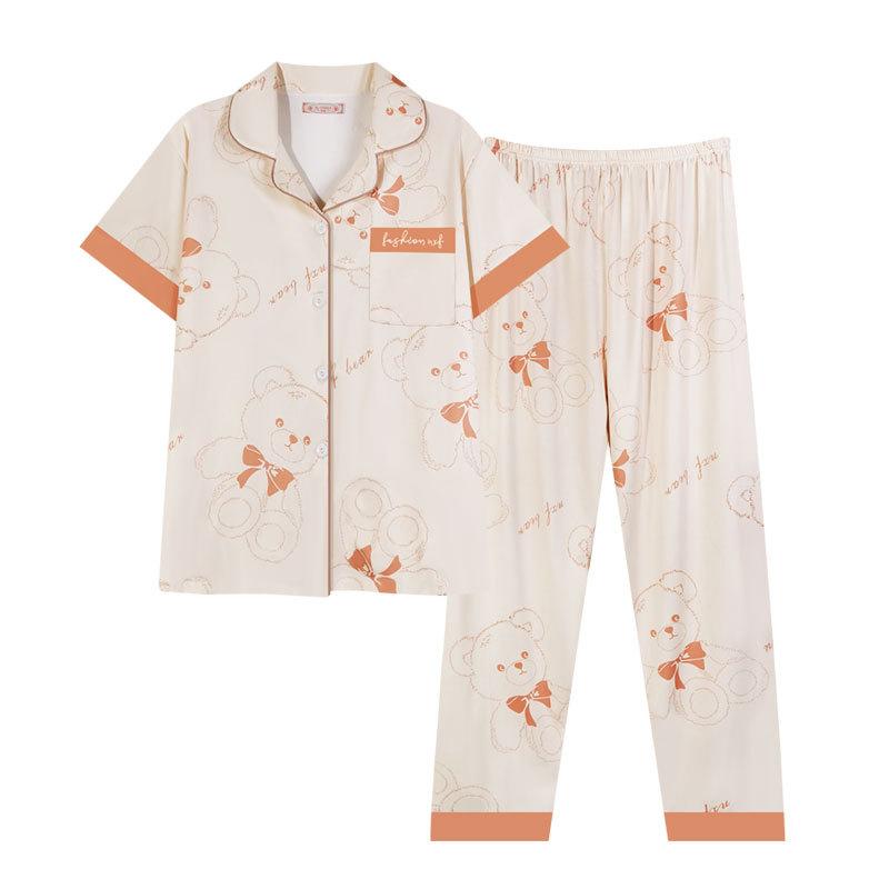 Pajamas Female Cute Cartoon Bear Summer Short-Sleeved Trousers Casual And Comfortable Loungewear Can Be Worn Outside