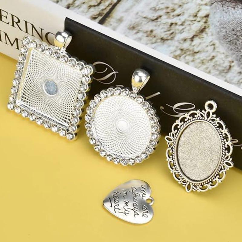 49 Pcs/set Wedding Bouquet Photo Tray Brooch Pin Gem Trays Diy Photo with Glass Diamonds Photo Frame Tray for Crafts