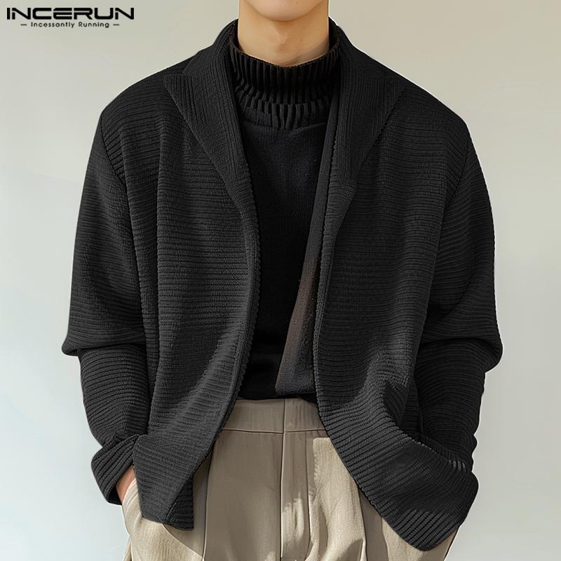 INCERUN Oversized Men Long Sleeve Knitted Open Front Cardigan