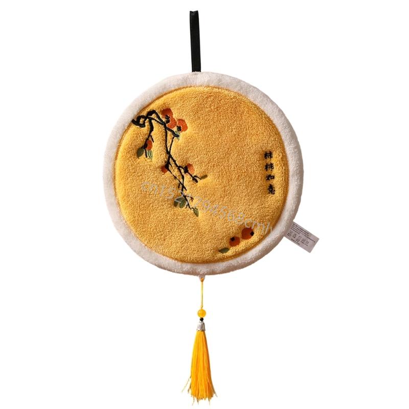 

Hygienic Hanging Hand Towel Plushes Corals Fleece Detachable Fringes Pendants 6XDE