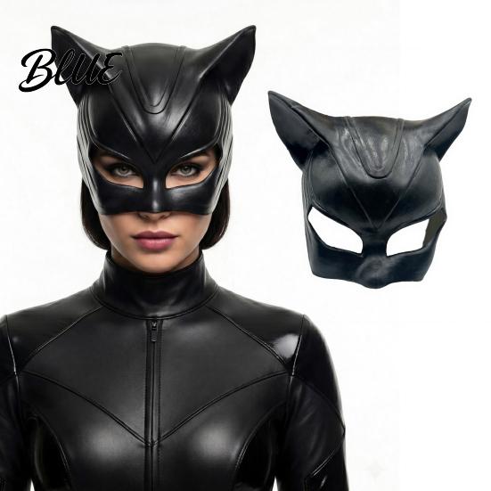 Halloween Cat Woman Mask Catw Mask Black Eye Costume Soft Latex Leather Look Accessory for Masquerade Superhero Cosplay Party Lightweight