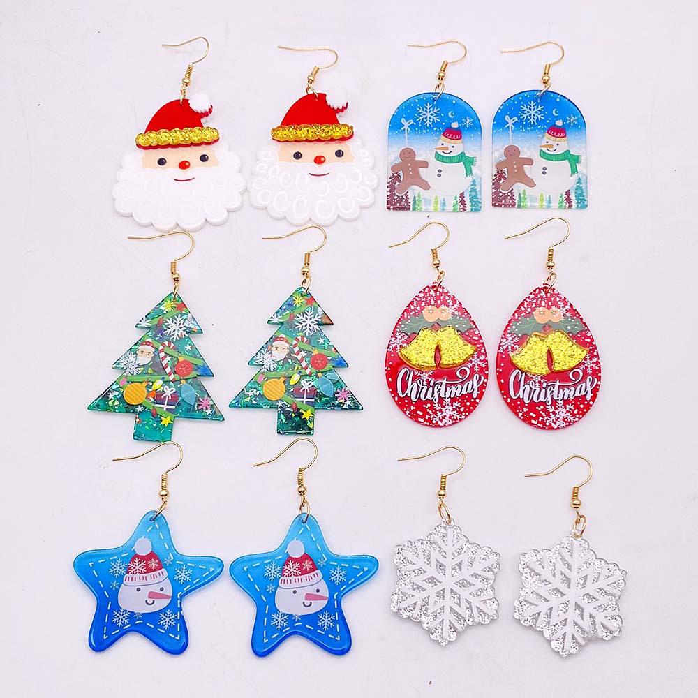 Acrylic Santa Claus & Snowflake Bell Christmas Earrings - European & American Style