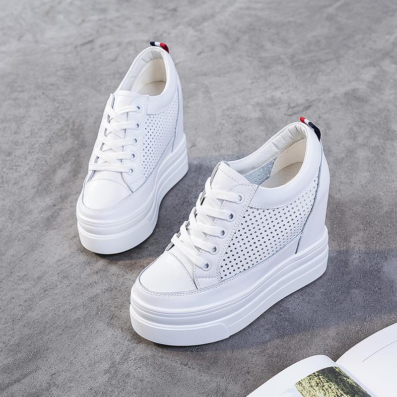 Fashion 11CM Platform Wedge Sneakers Genuine Leather Women Shoes Chunky Sneakers for Female Spring Autumn Summer Breathable Shoes