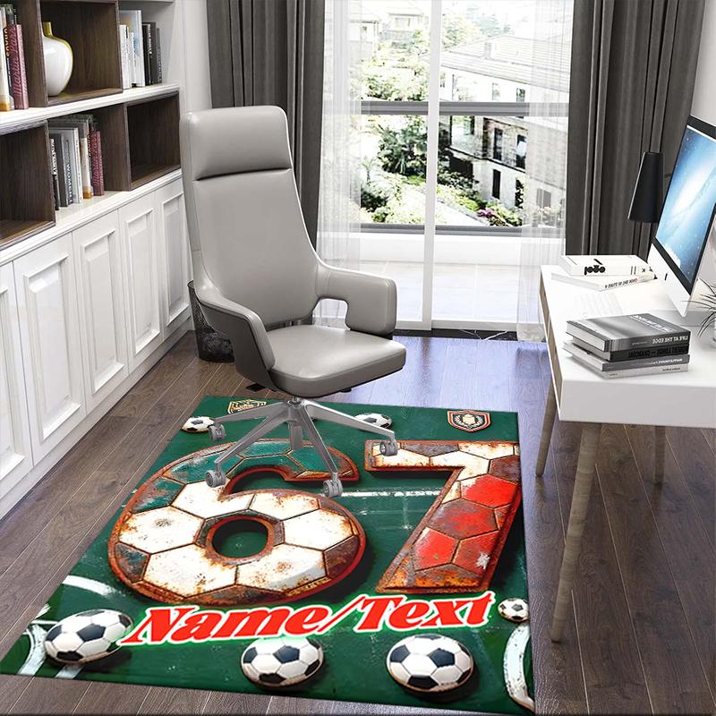 1PC Custom Name Soccer Ball Artwork Theme Floor Mat Ideal for Living Room, Game Rooms, Office, Bedroom,Floor Mat Playful Design