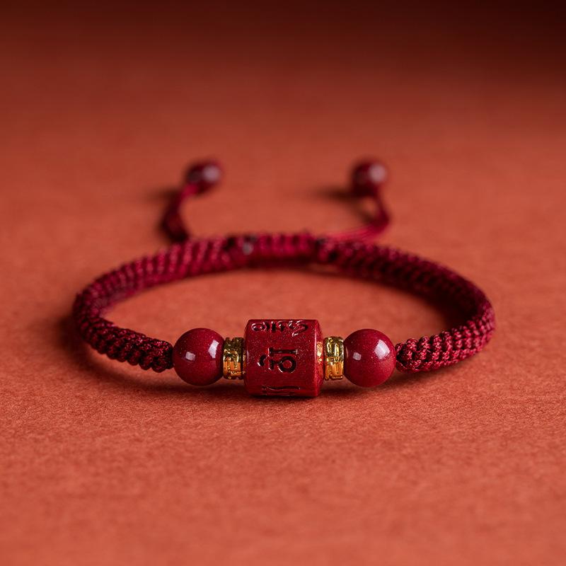 

Six-character mantra red string bracelet for women, handmade couple s bracelet with natural stone beads, men s cinnabar bead, authentic Women s-Adjustable length