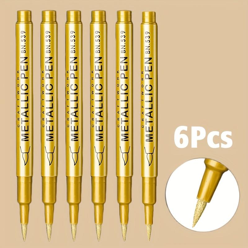 6Pcs Golden & Silver Metallic Markers, Brush & Fine Tip Options - for Painting, Lettering And Detailing - Quick-Drying, Artistic