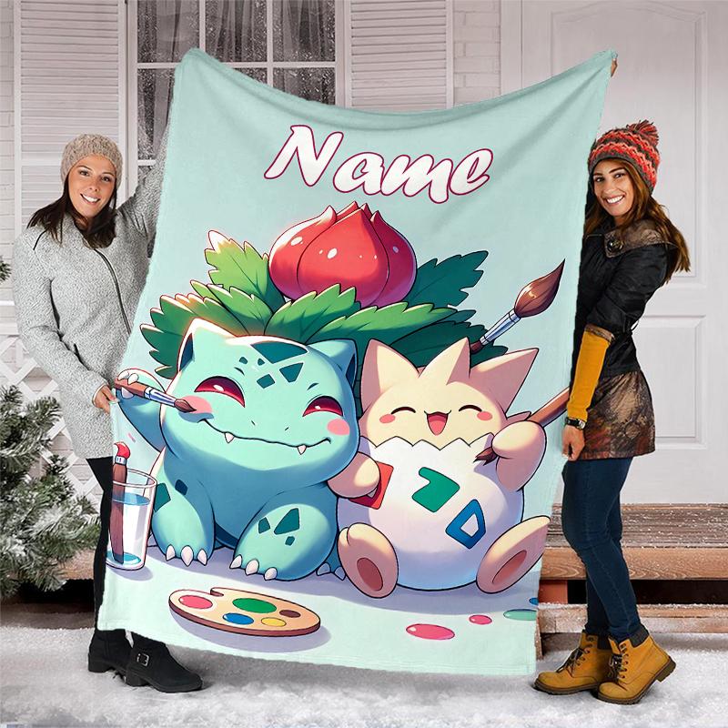 Personalized Custom Name Blanket - Pokémon Bulbasaur Print Design,Blanket for Sofa,Bed,Travel,Camping - Soft and Warm, Great Gift