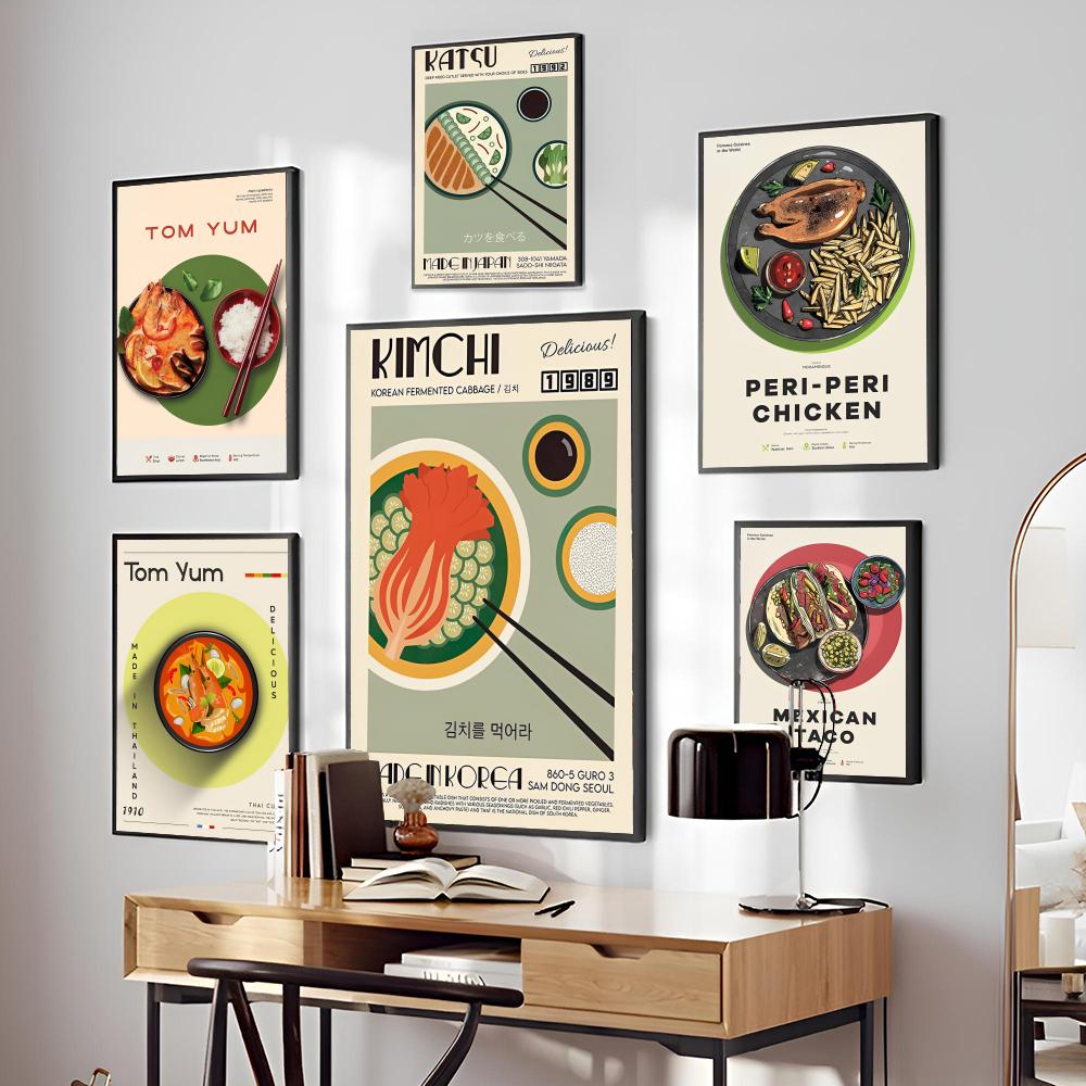 1PC Japanese Style Thai Noodle Abstract Food Poster Self-adhesive Art Waterproof Paper Sticker Coffee House Bar Room Wall Decor