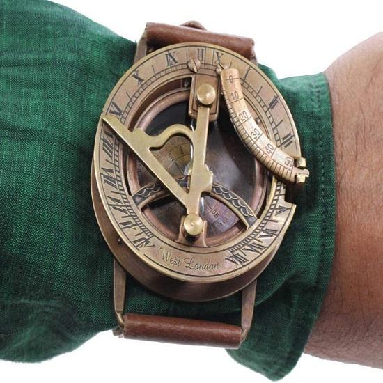 Stempunk RII  Solar Compass Bracelet/Genuine Leather Strap/Wrist Compass and Sundial