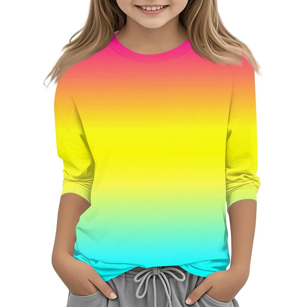 Children's 3/4 Sleeves Printed O-neck Top Everyday Casual T-shirt