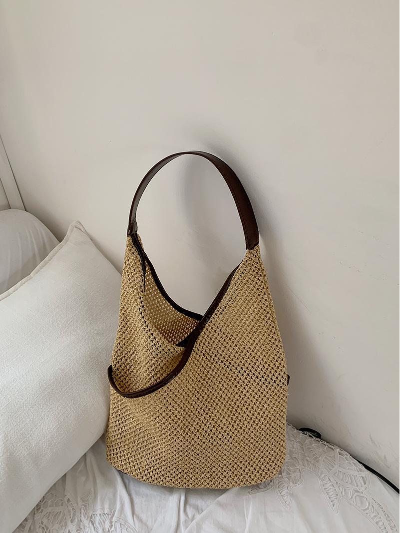 

Летняя женская соломенная сумка-ведро в стиле мори, французский стиль, 2025 кофейный