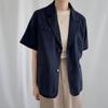 New Arrivals Open Run Women Linen Jacket Button Collar Short Sleeve Oversized