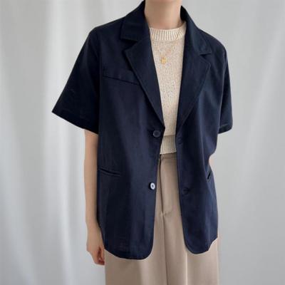 New Arrivals Open Run Women Linen Jacket Button Collar Short Sleeve Oversized