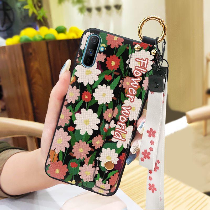 Durable Dirt-resistant Phone Case For OPPO Realme C3/C3i/Narz N10A Silicone Ring Anti-dust Wristband Anti-knock Flower
