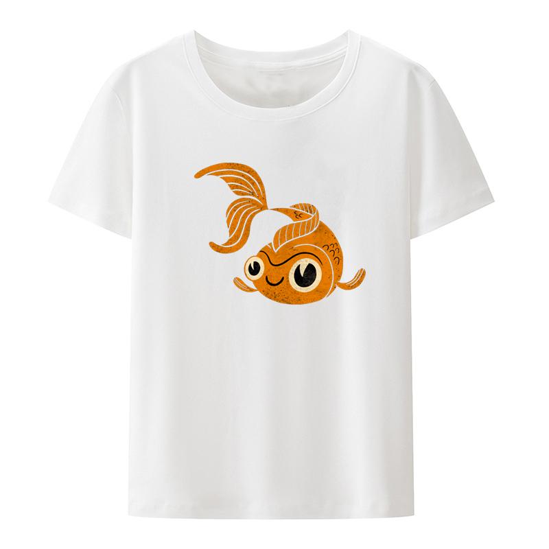 Goldfish Graphic Tshirt Funny Tee New Arrival Aesthetic Tshirts Unisex Retro Camisa Masculina Cartoon Unisexs Top Loose