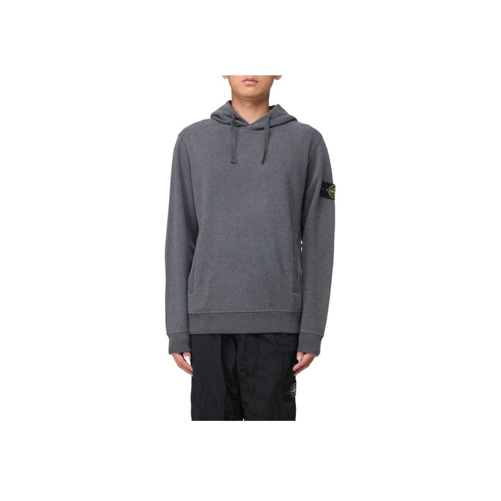 STONE ISLAND Solid Color Hooded Logo Print Long Sleeve Sweatshirt Men Sweatshirt Gray 811560820-V0M67