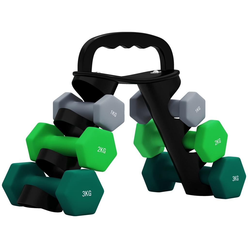 Dumbbells Set With Storage Rack 2 X 1kg 2 X 2kg 2 X 3kg Grey