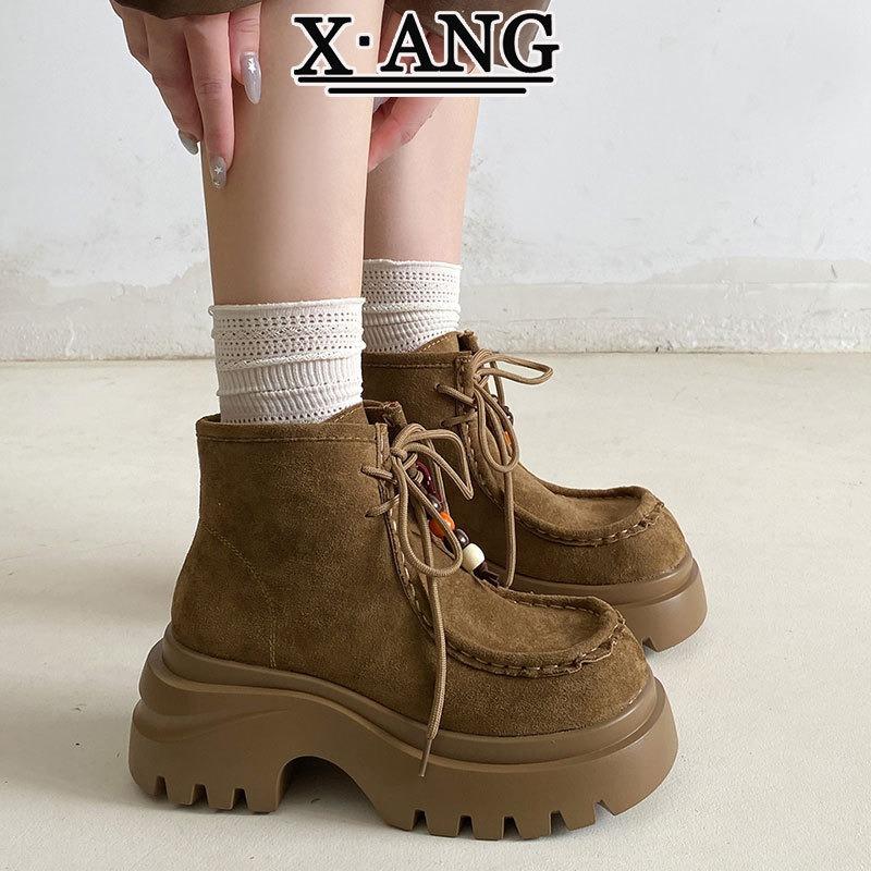 Leather Martin Boots Women's Autumn and Winter New Thick-soled Heightening Short Boots Locomotive Tooling Boots